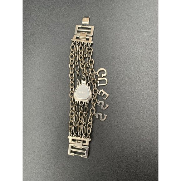 VTG Rare Y2K Guess Silver Tone Chain Pink Heart Watch Bracelet Charms 90s - Picture 6 of 10
